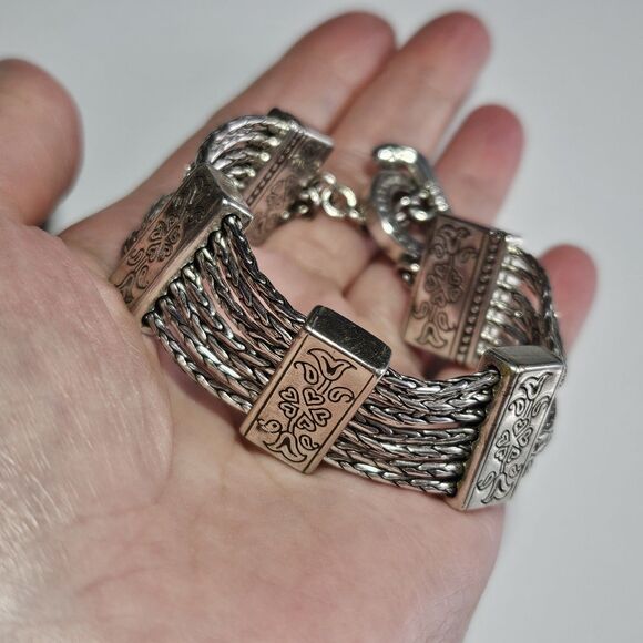 Brighton French Quarter Ophelia Silver Plate Multi-Strand Scrolled Bracelet 7.5" - Picture 1 of 16